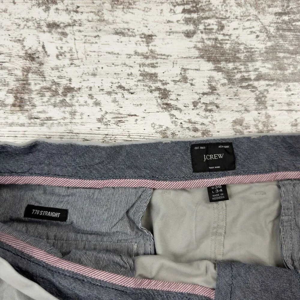J.Crew 770 Straight Fit Stretch Chino Pants Men's 36x33 Light Gray Preppy